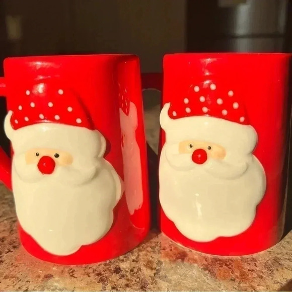 2 MUGS Santa Clause Christmas Marshmallow Hot Coco Mugs 2 Set of Two Mugs Cups - Picture 9 of 11